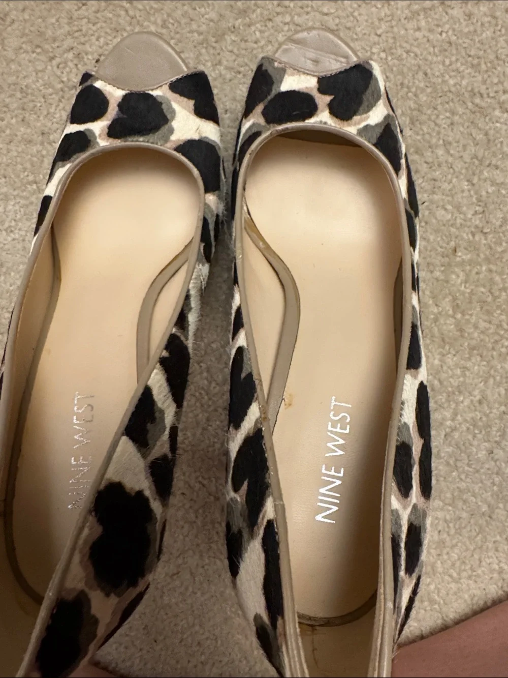 Nine West Leopard Print Peep-Toe Pumps - Beige and Black